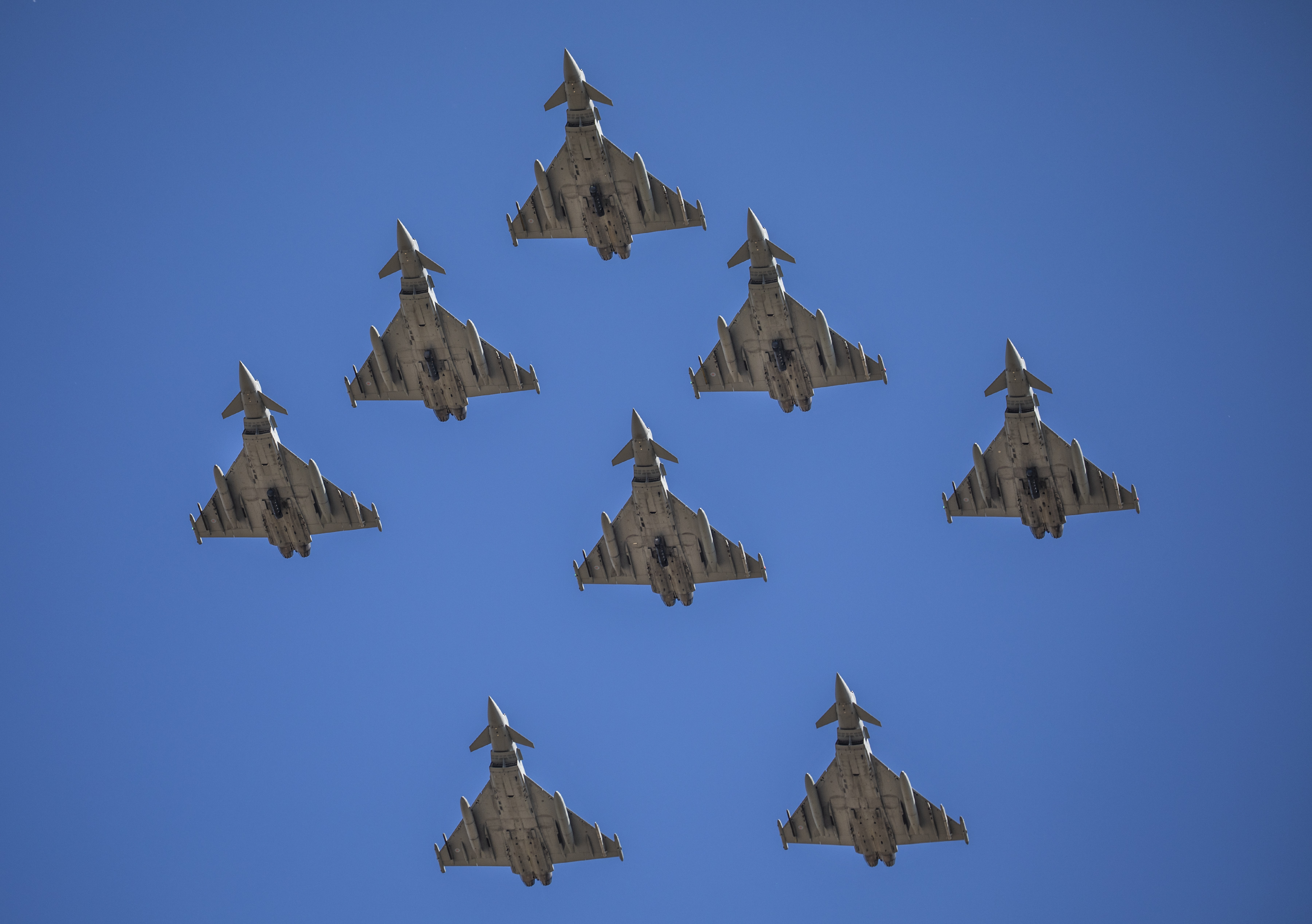 Image shows Typhoons flying in formation.